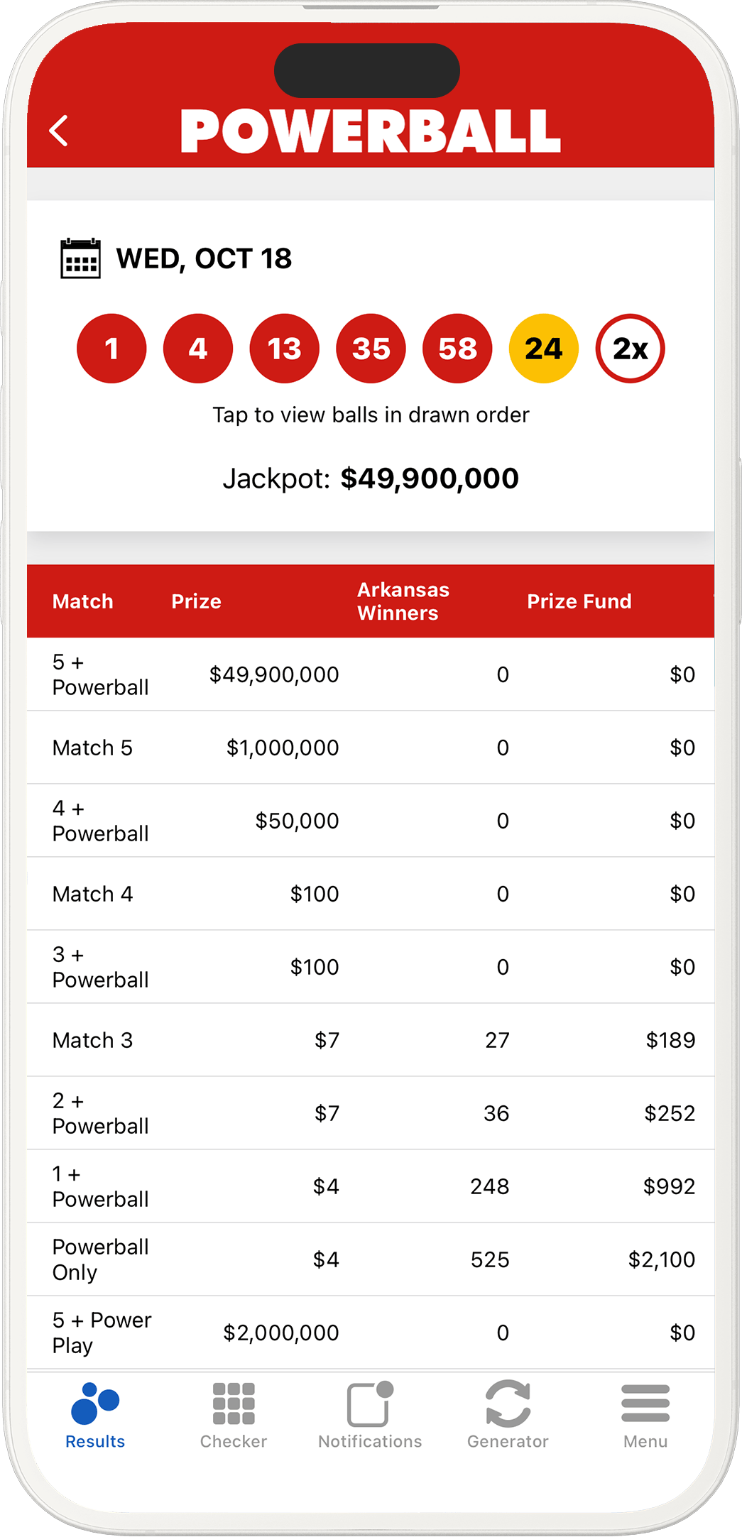 An image showing the Arkansas app results pages