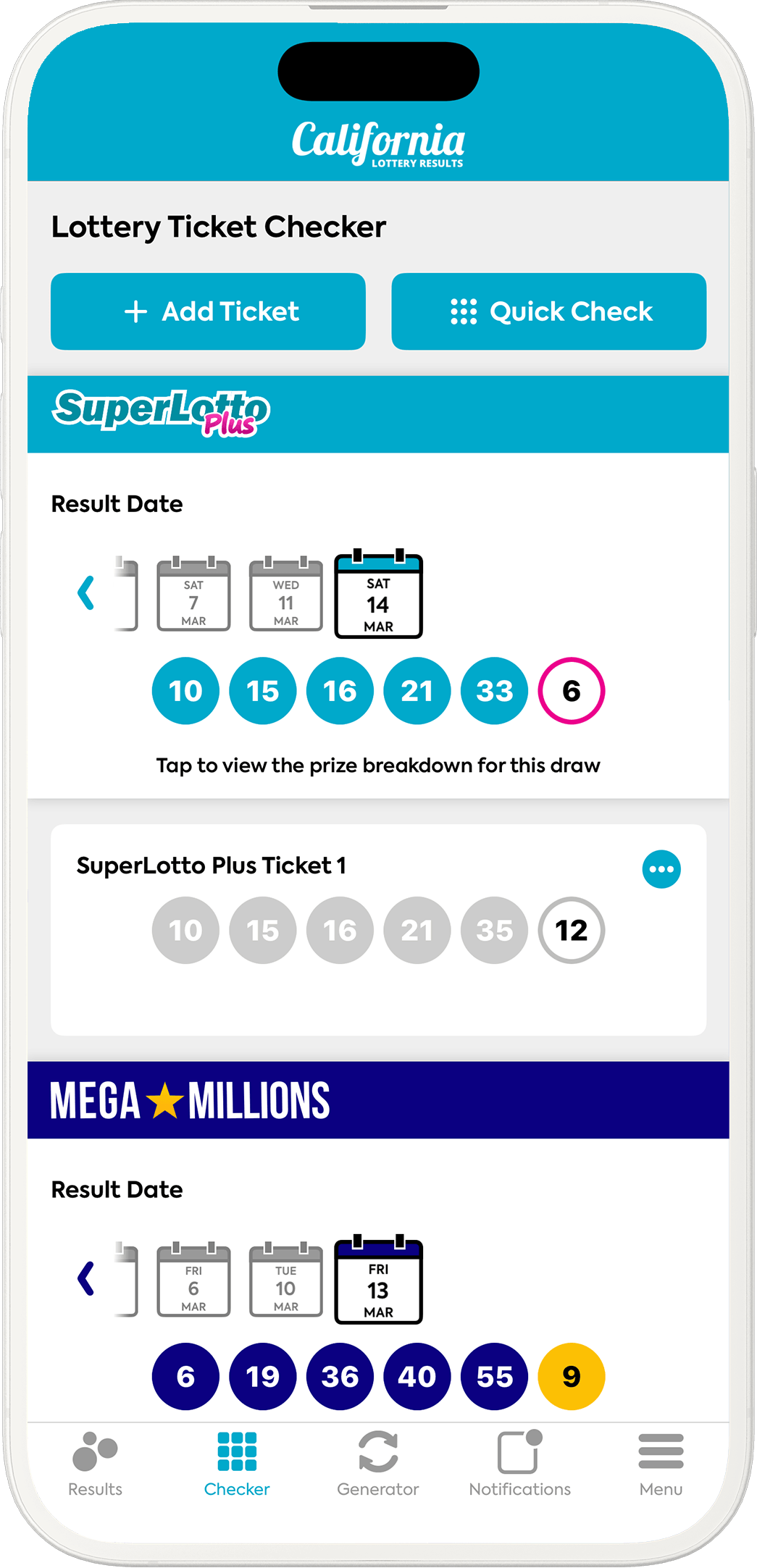 An image showing the California app checker screen