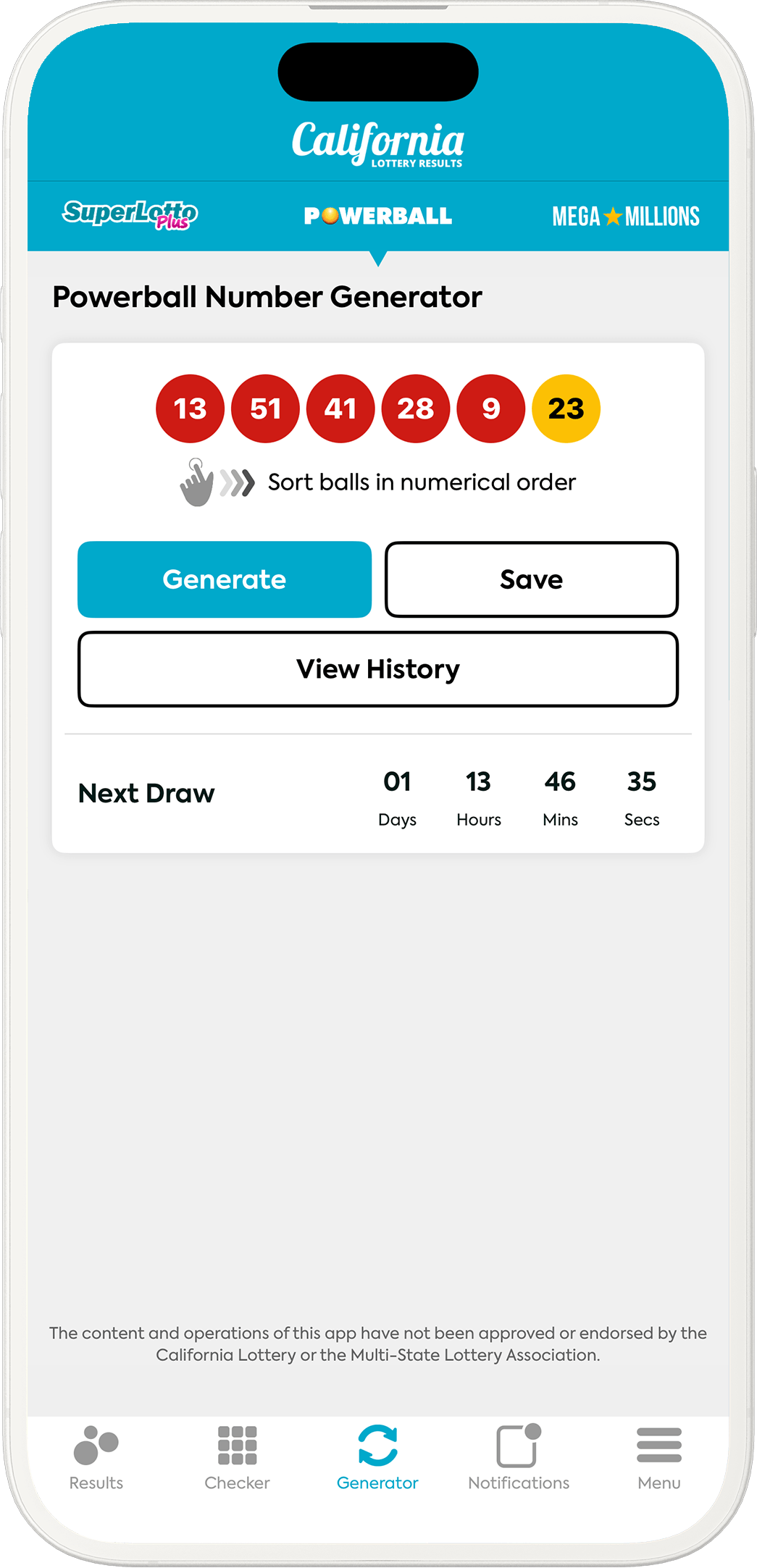 An image showing the California app generator screen