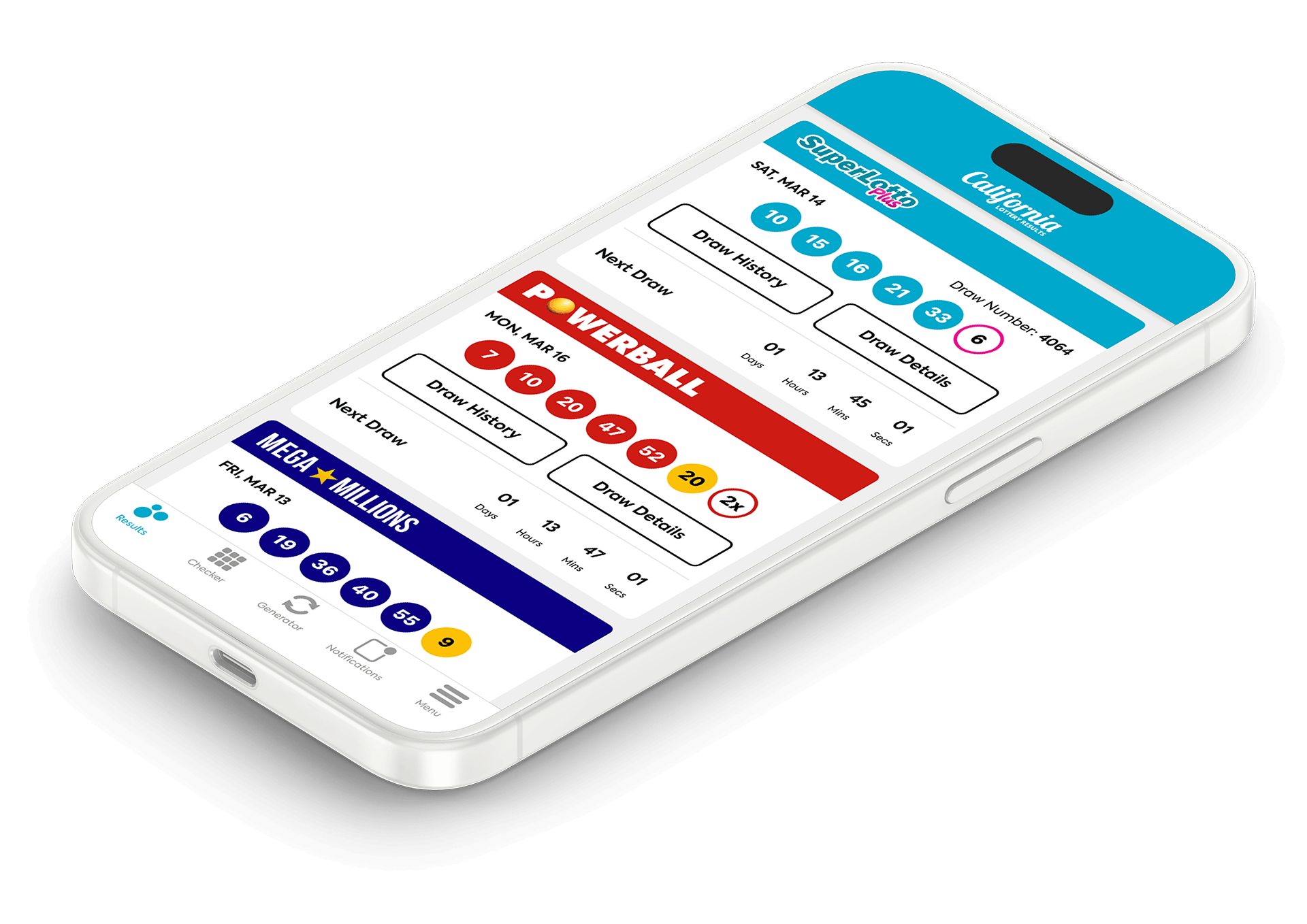 Image of the California Lottery Results app on iOS