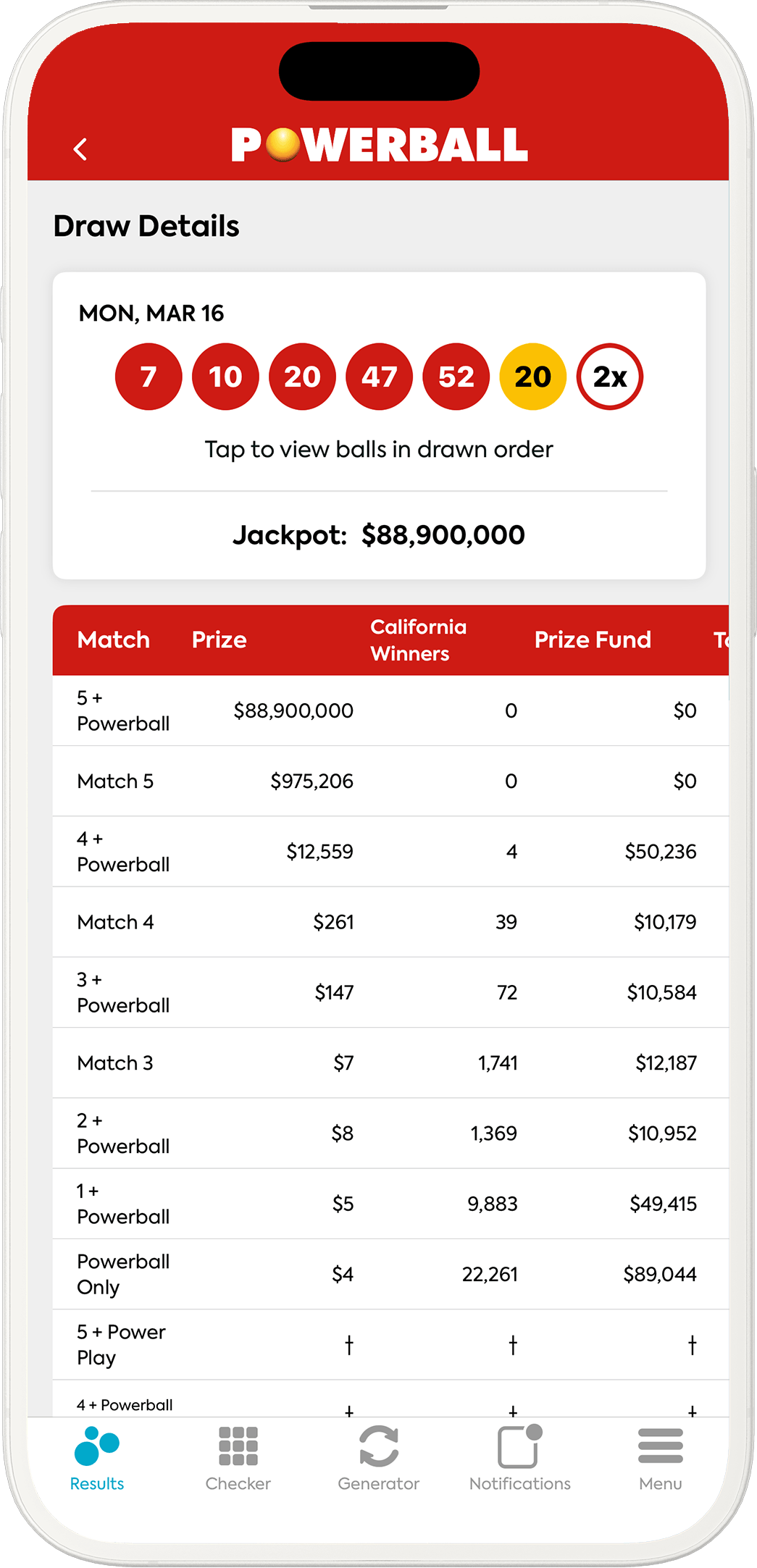 An image showing the California app results pages