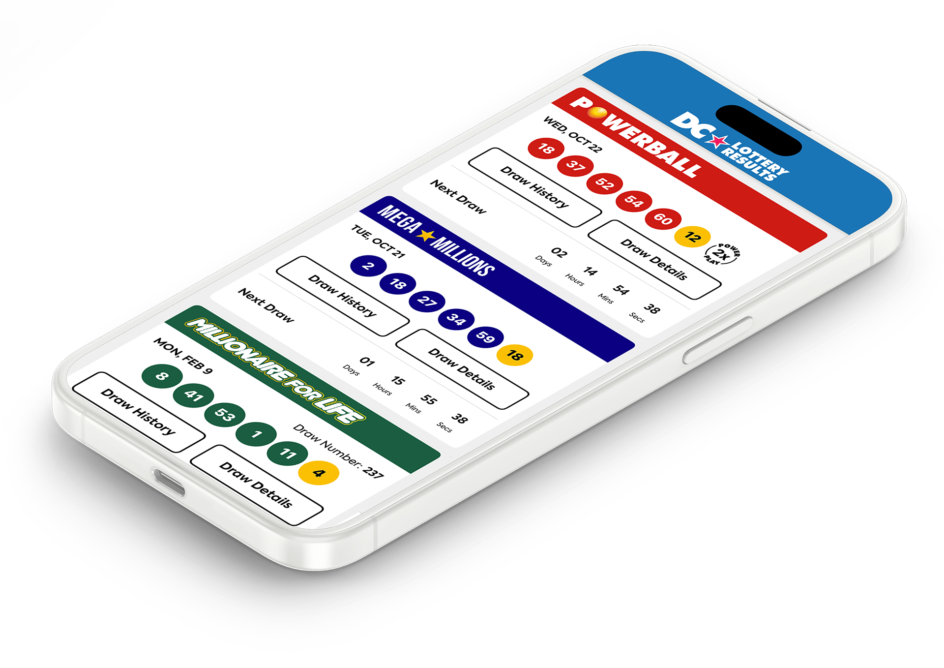 Image of the District of Columbia Lottery Results app on iOS