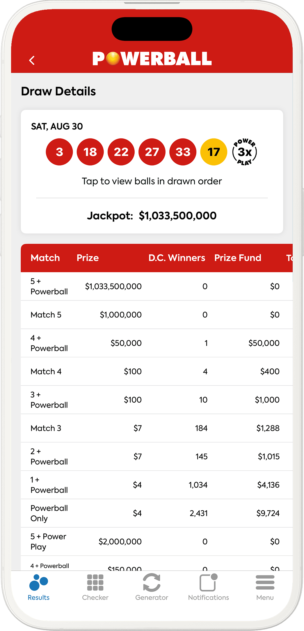 An image showing the District of Columbia app results pages