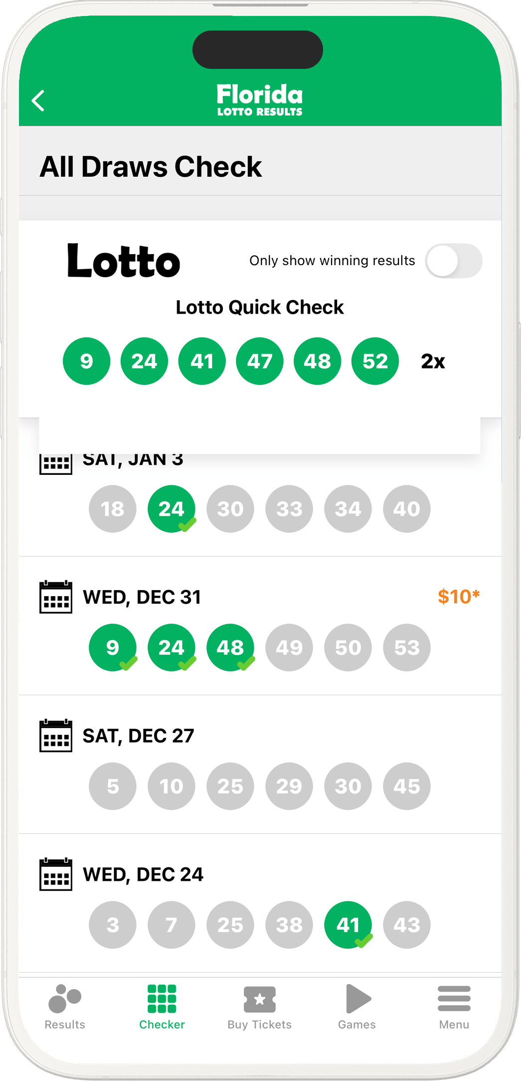 An image showing the Florida app checker screen