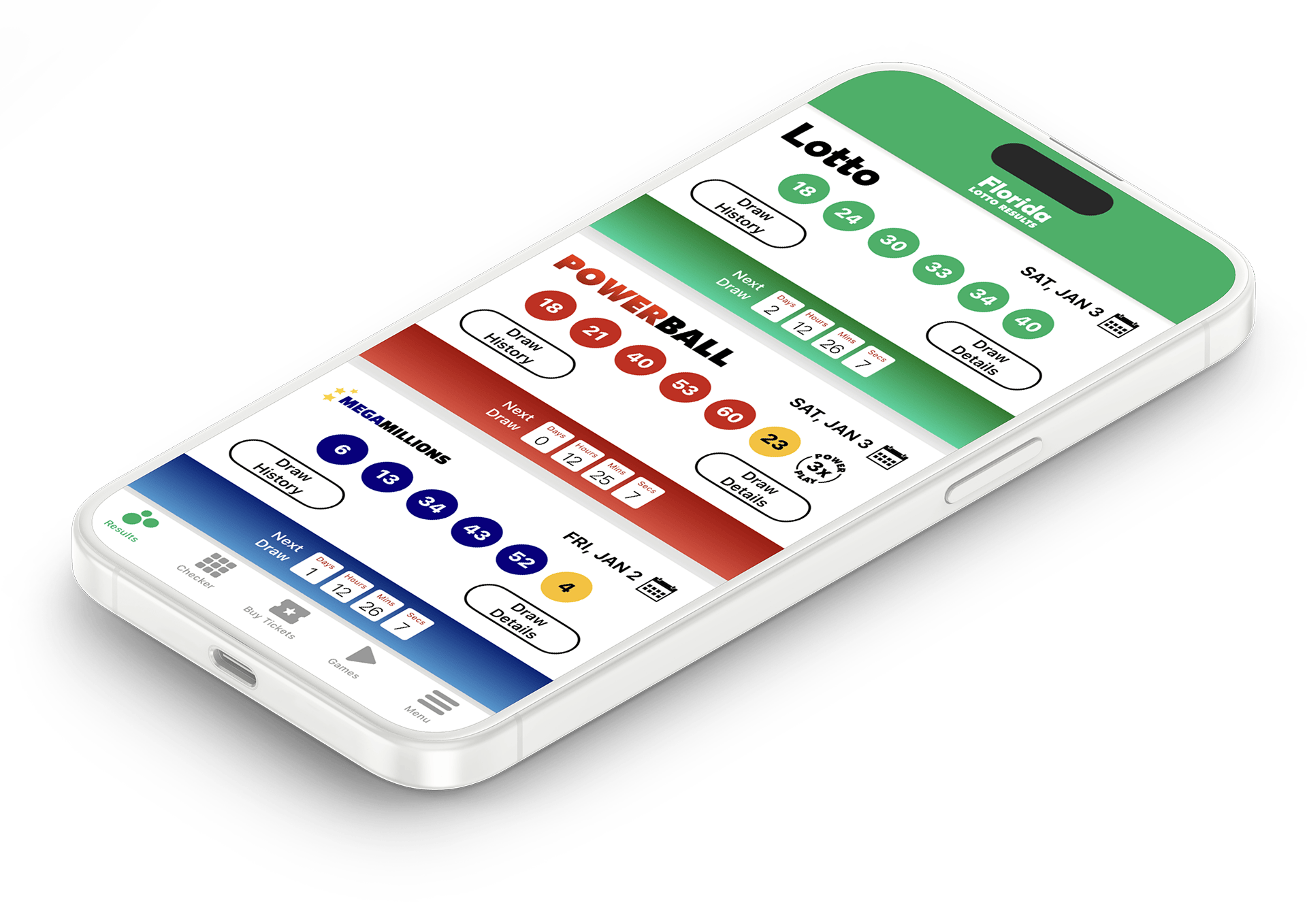 Image of the Florida Lottery Results app on iOS