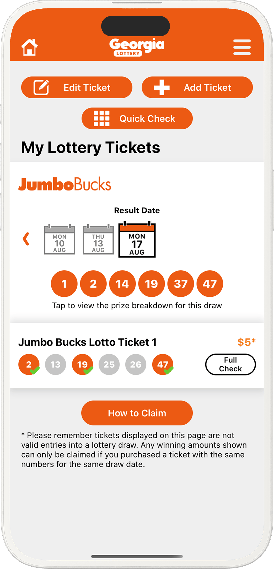 An image showing the Georgia app checker screen