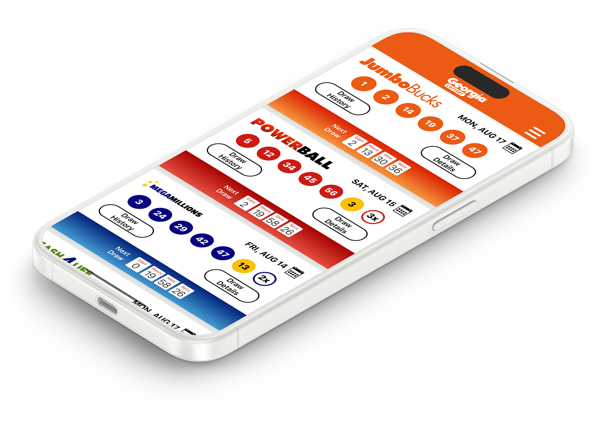 Image of the Georgia Lottery Results app on iOS