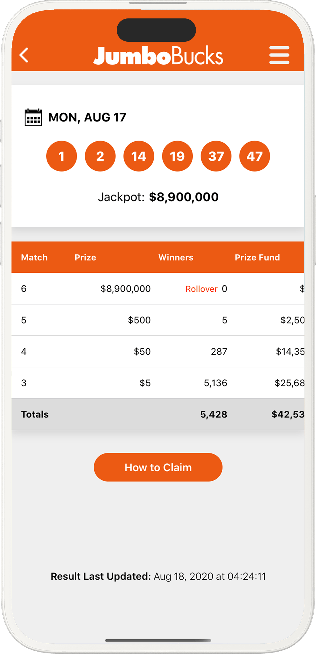 An image showing the Georgia app results pages