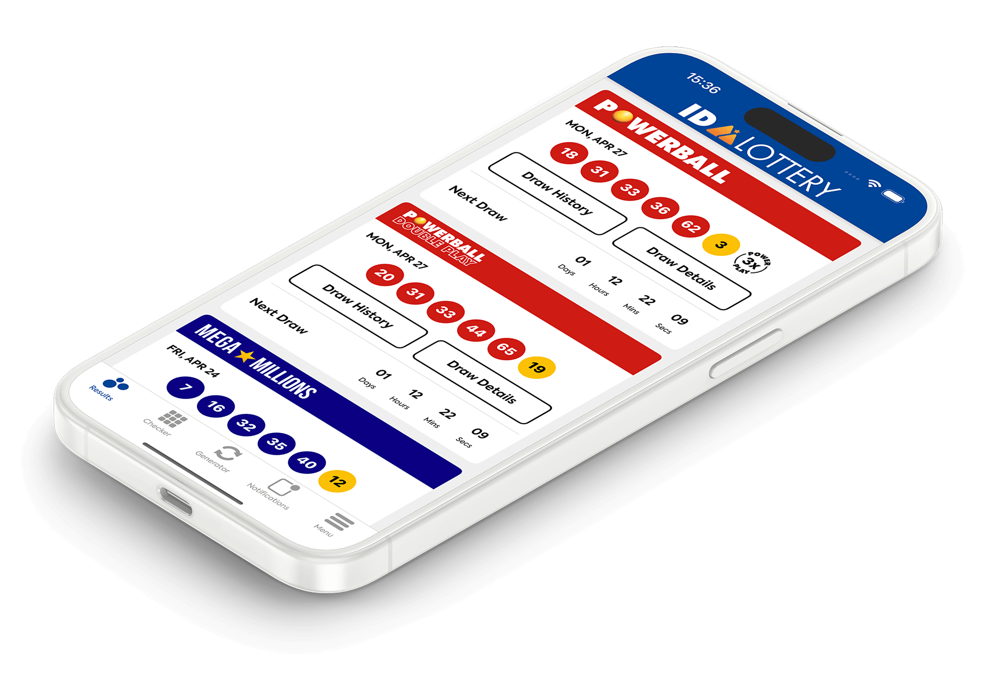 Image of the Idaho Lottery Results app on iOS