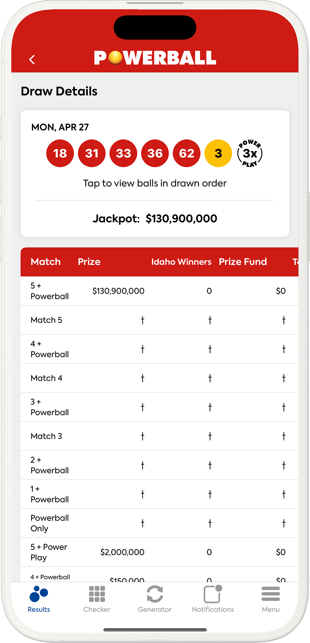 An image showing the Idaho app results pages