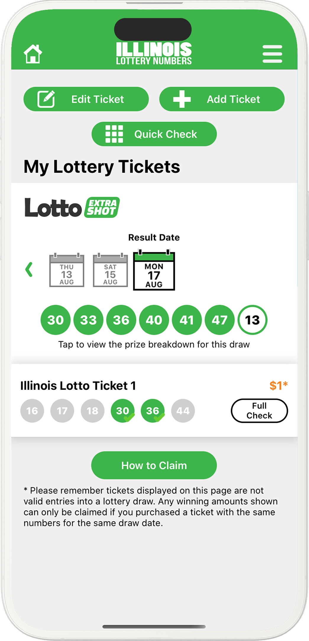 An image showing the Illinois app checker screen