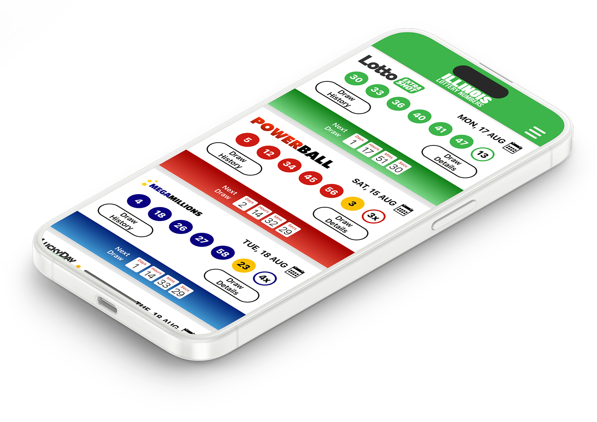 Image of the Illinois Lottery Results app on iOS