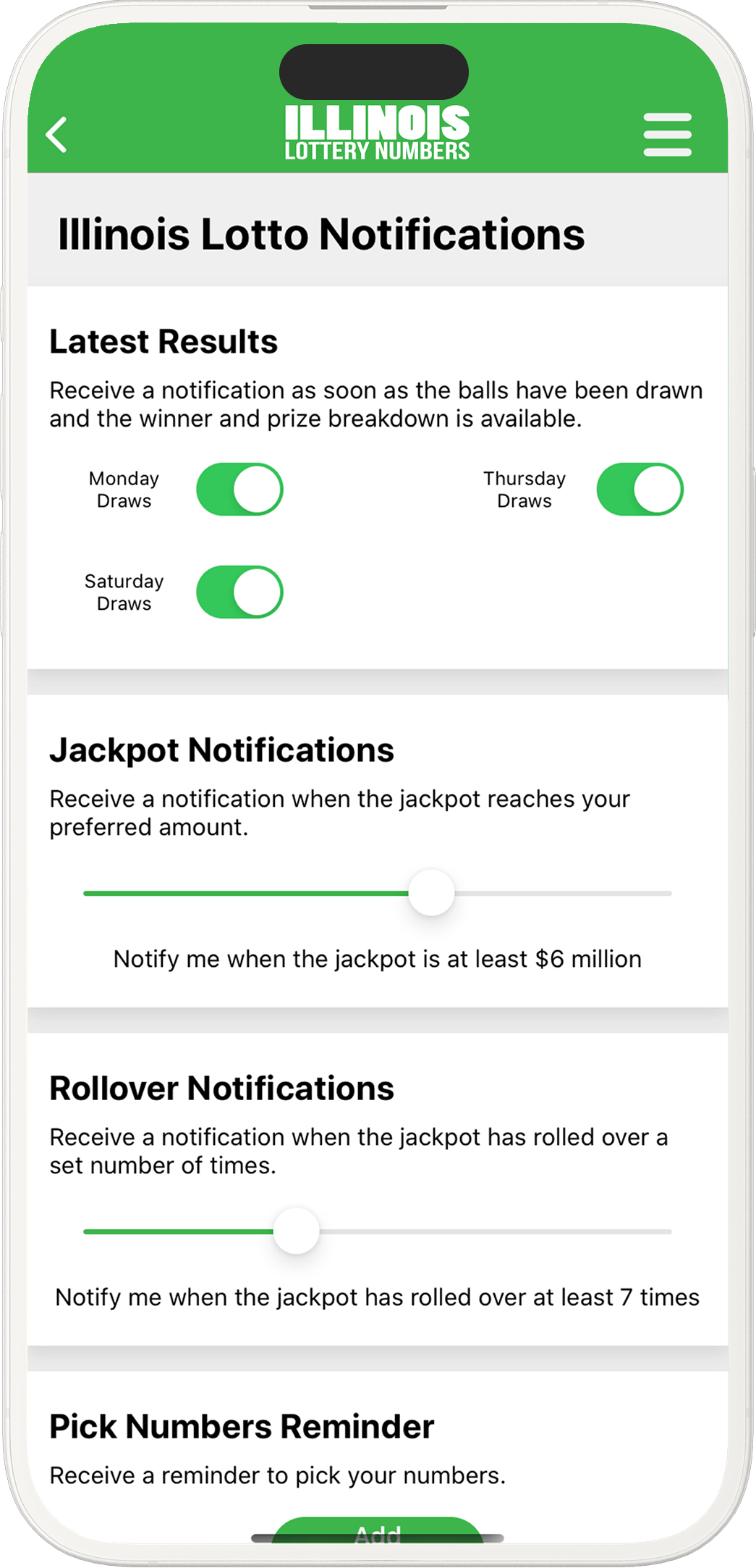 An image showing the Illinois app notification options
