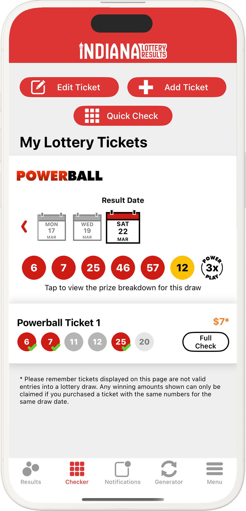 An image showing the Indiana app checker screen