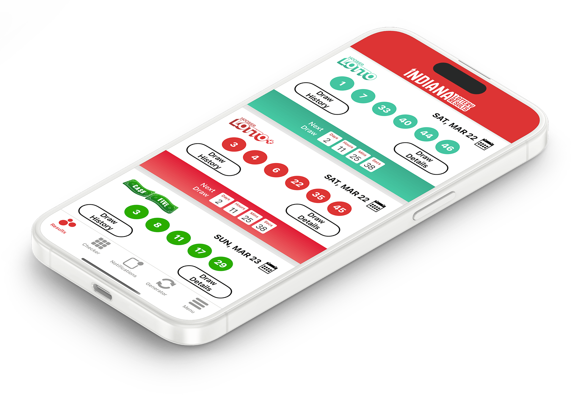Image of the Indiana Lottery Results app on iOS