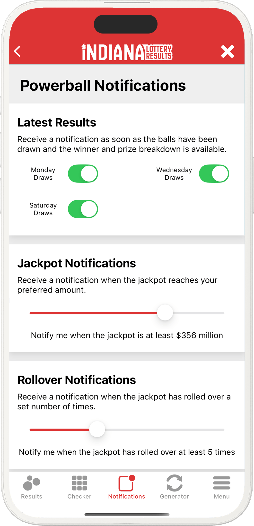 An image showing the Indiana app notification options