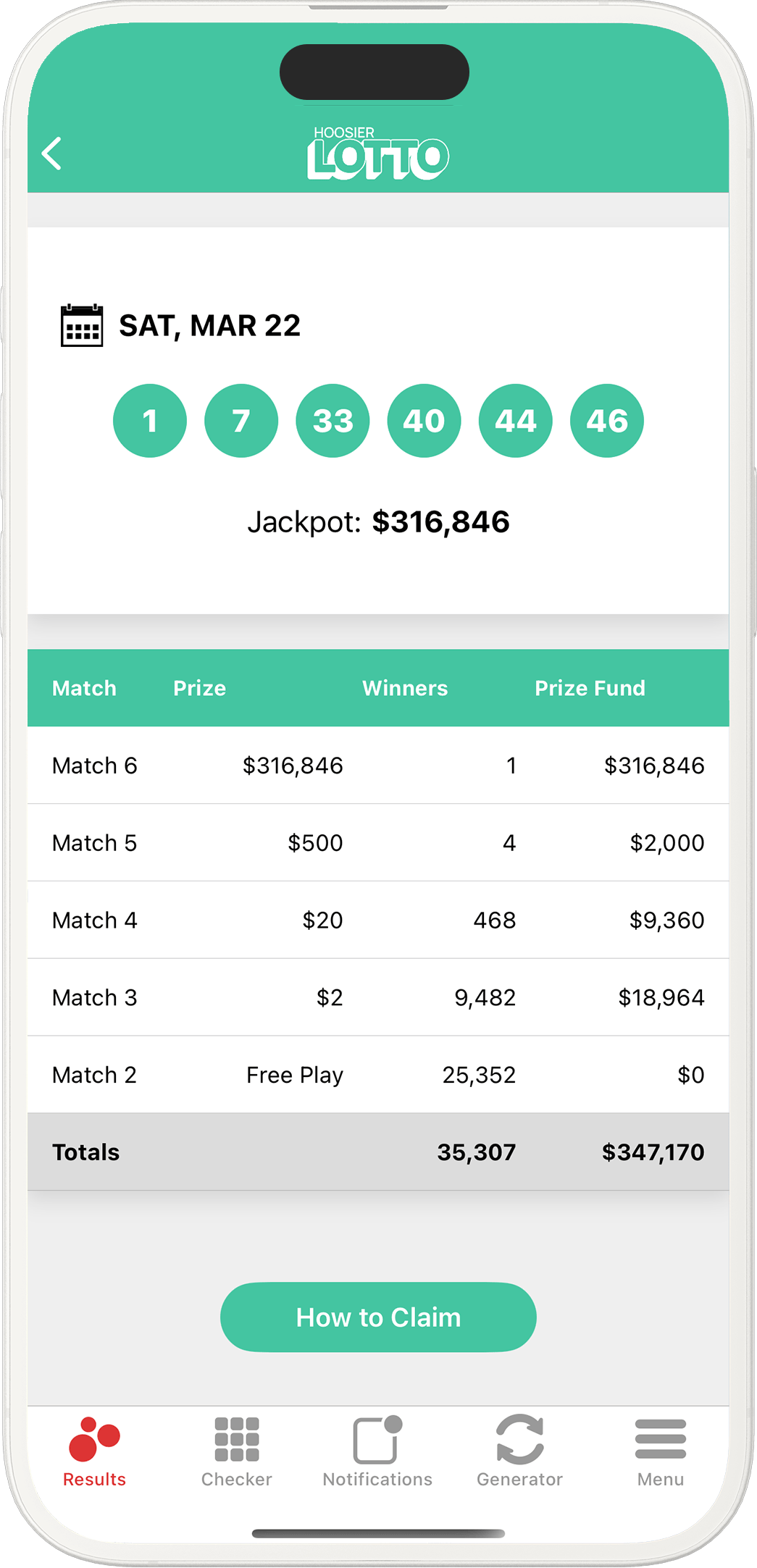 An image showing the Indiana app results pages