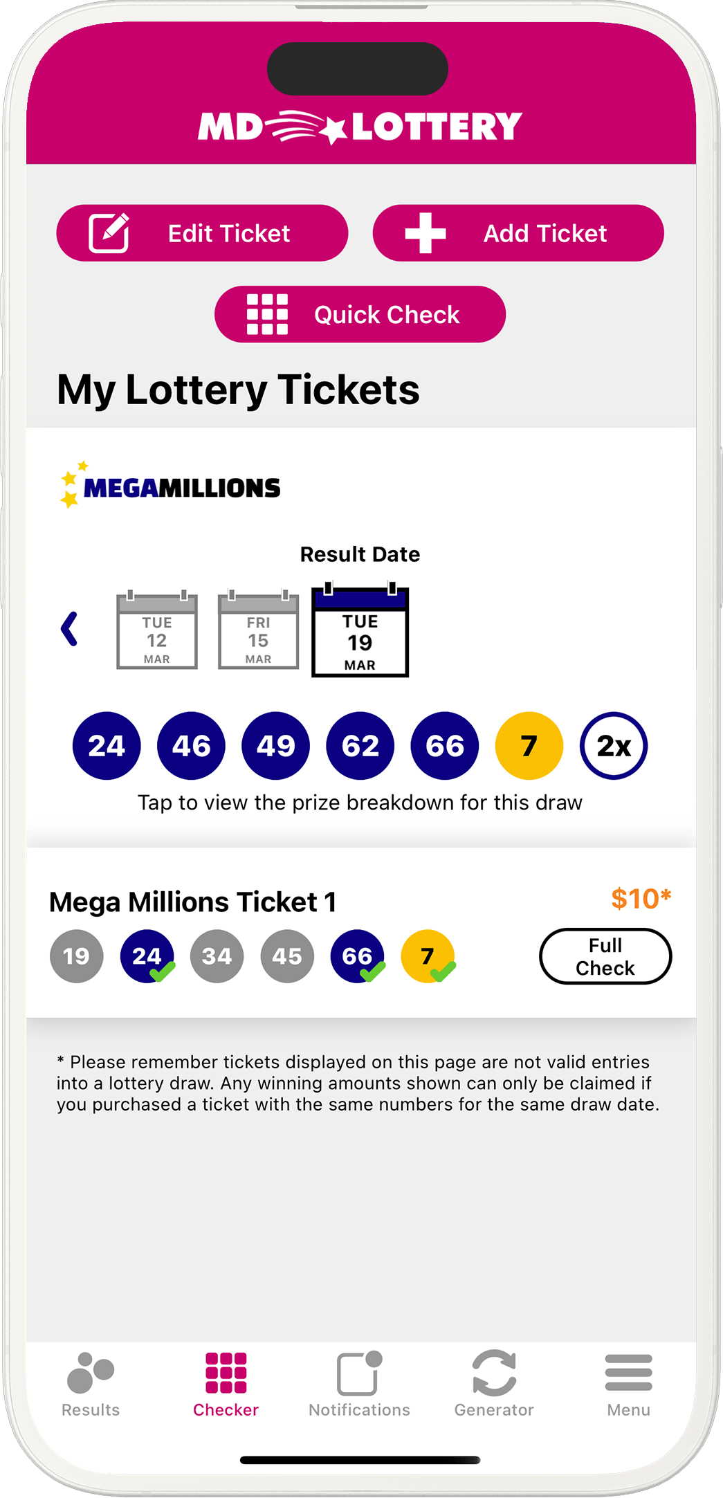 An image showing the Maryland app checker screen