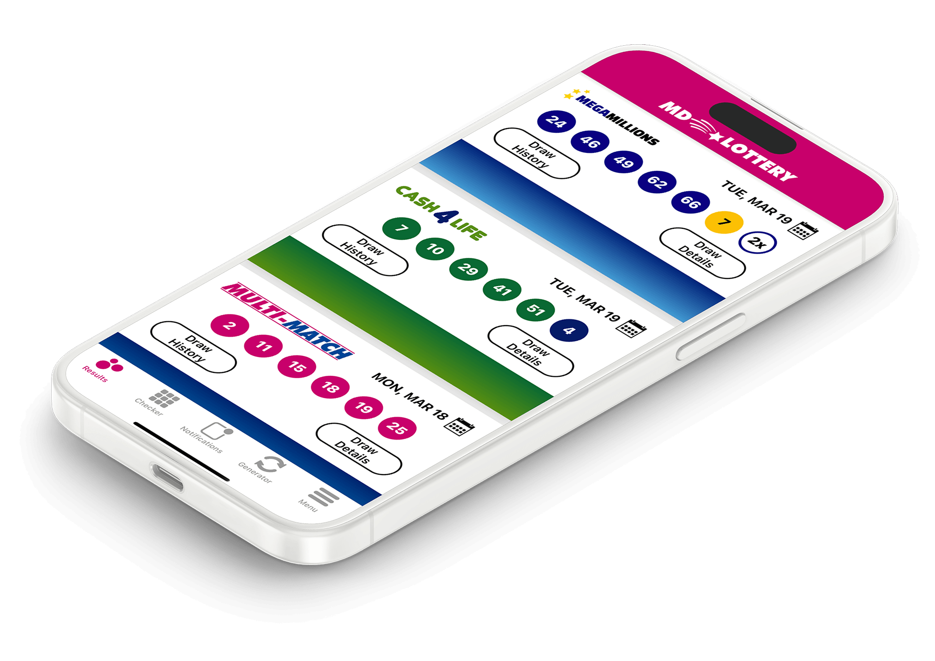Image of the Maryland Lottery Results app on iOS