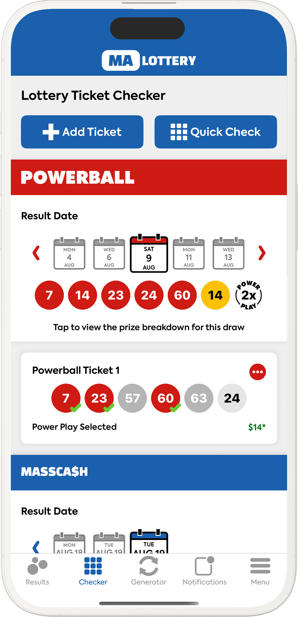 An image showing the Massachusetts app checker screen