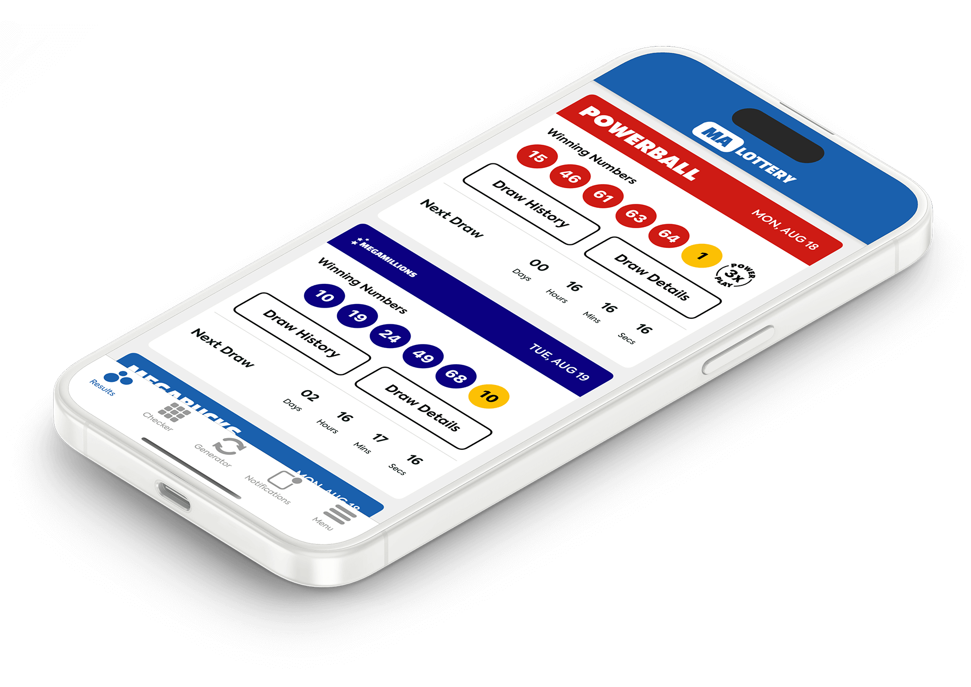 Image of the Massachusetts Lottery Results app on iOS