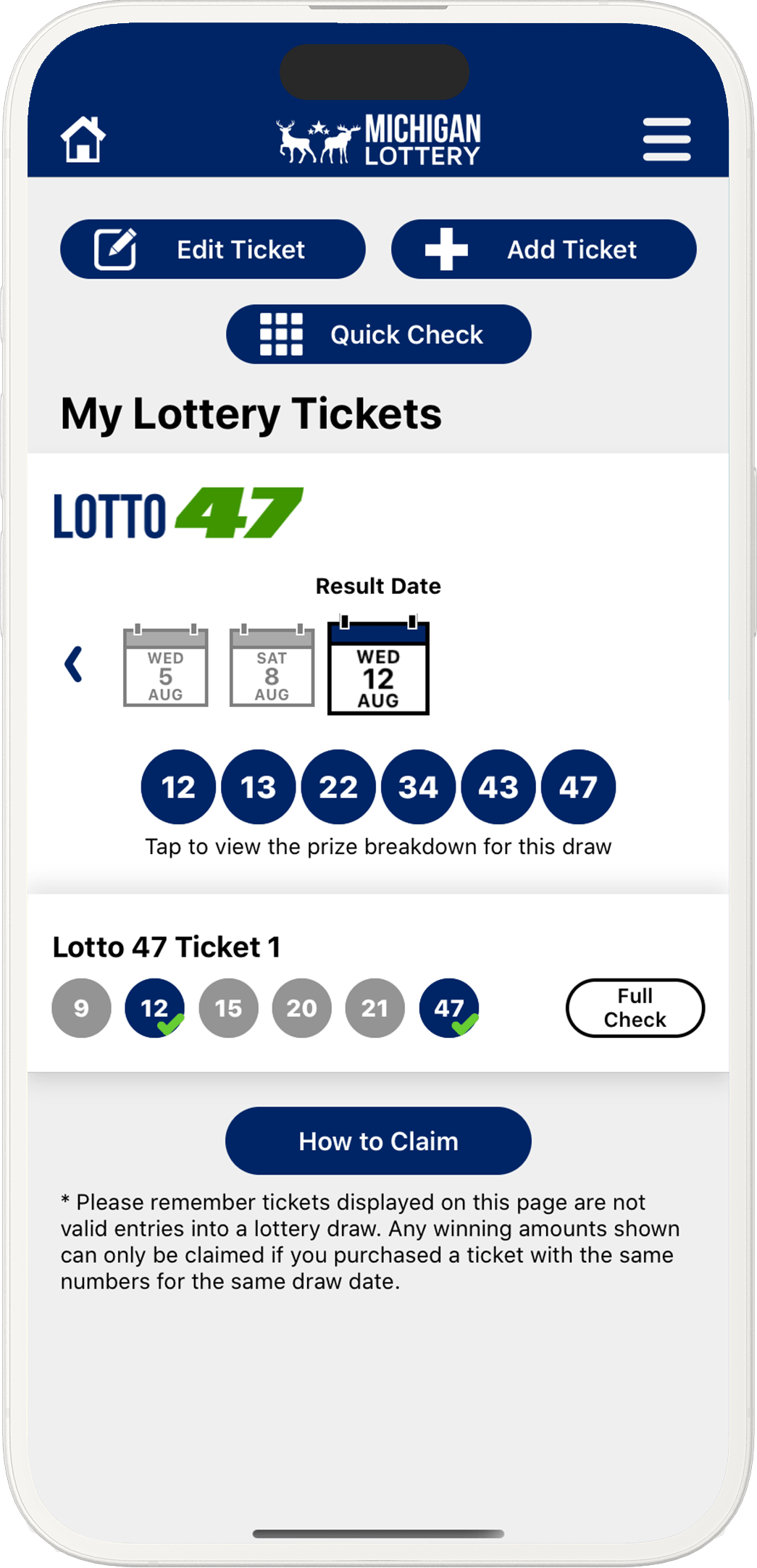 An image showing the Michigan app checker screen