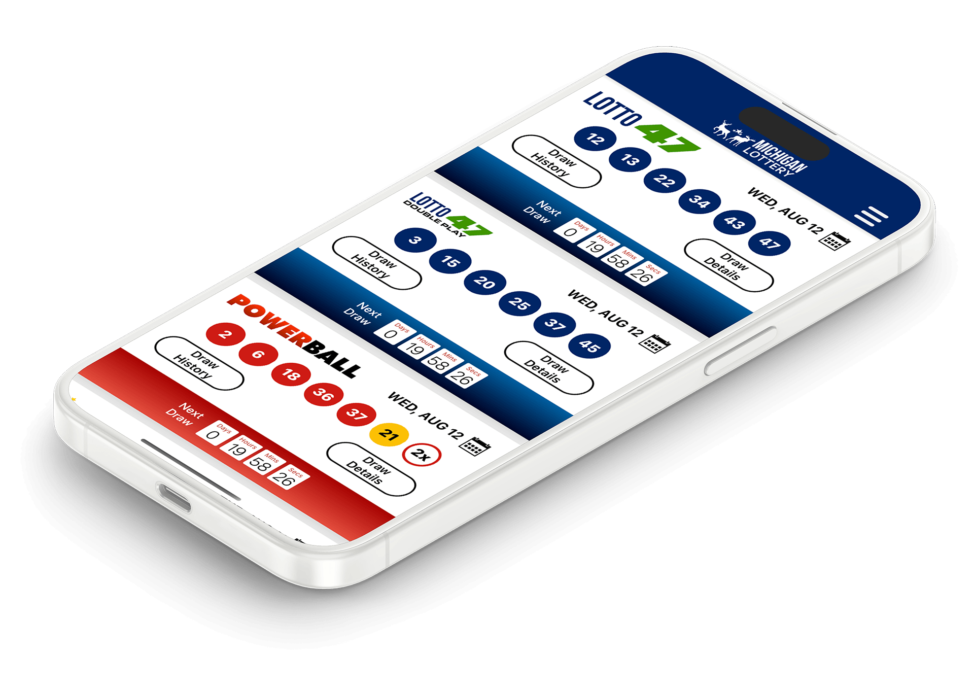 Image of the Michigan Lottery Results app on iOS