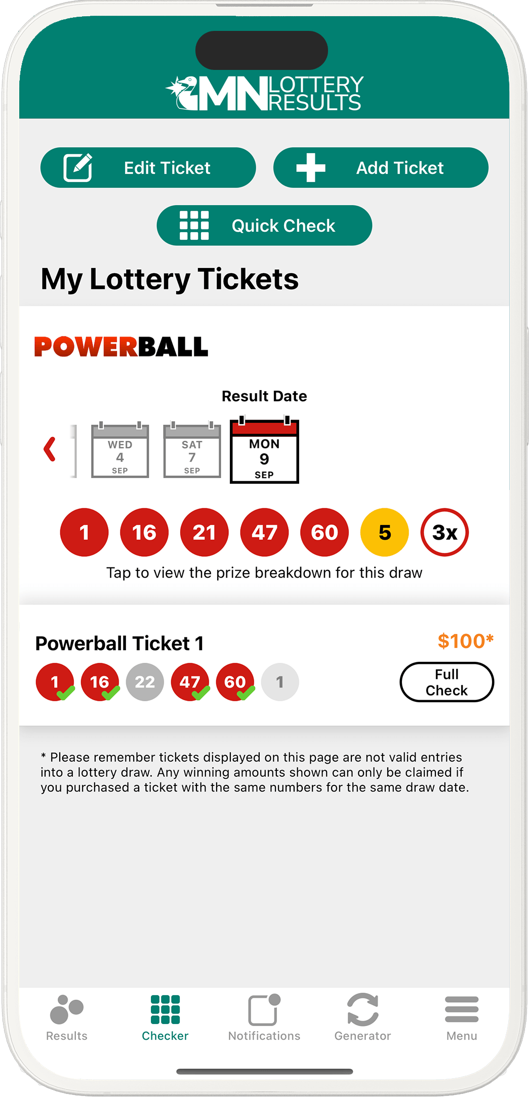 An image showing the Minnesota app checker screen