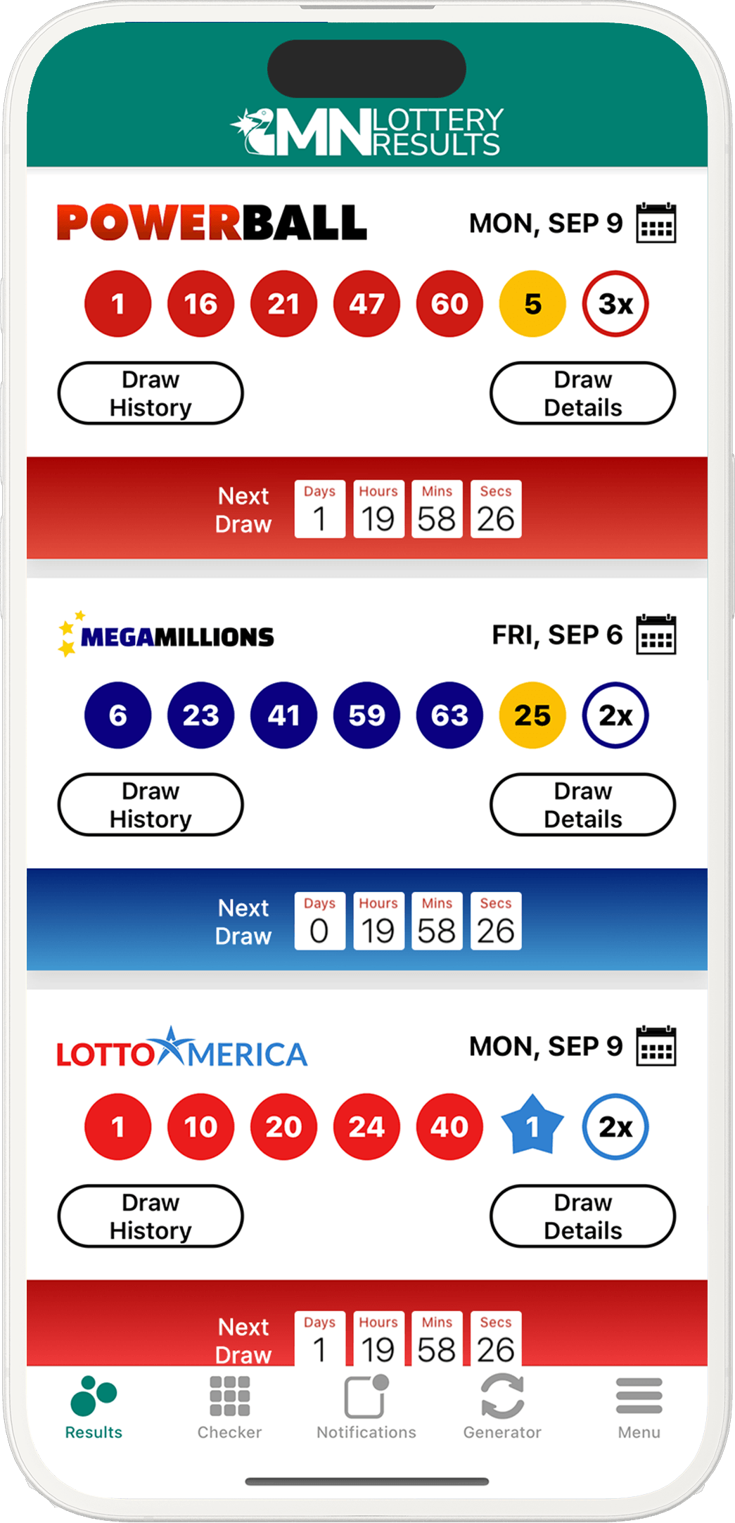 Image of the Minnesota Lottery Results app on iOS