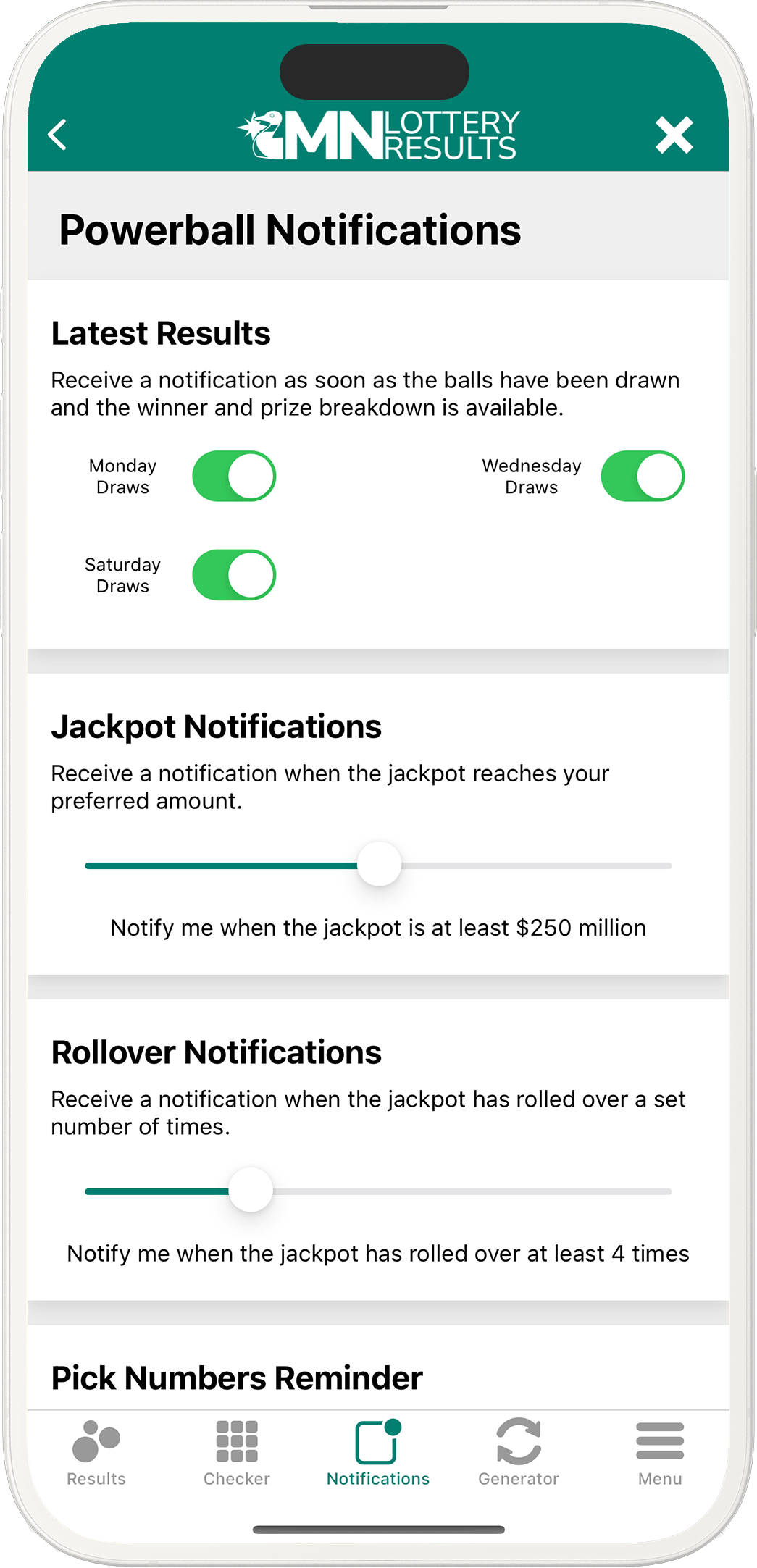 An image showing the Minnesota app notification options