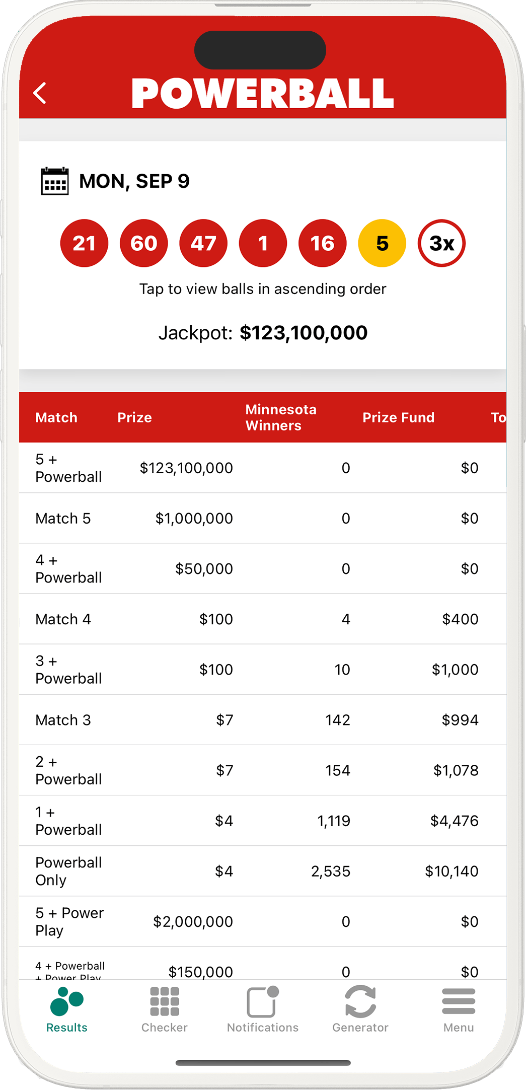 An image showing the Minnesota app results pages