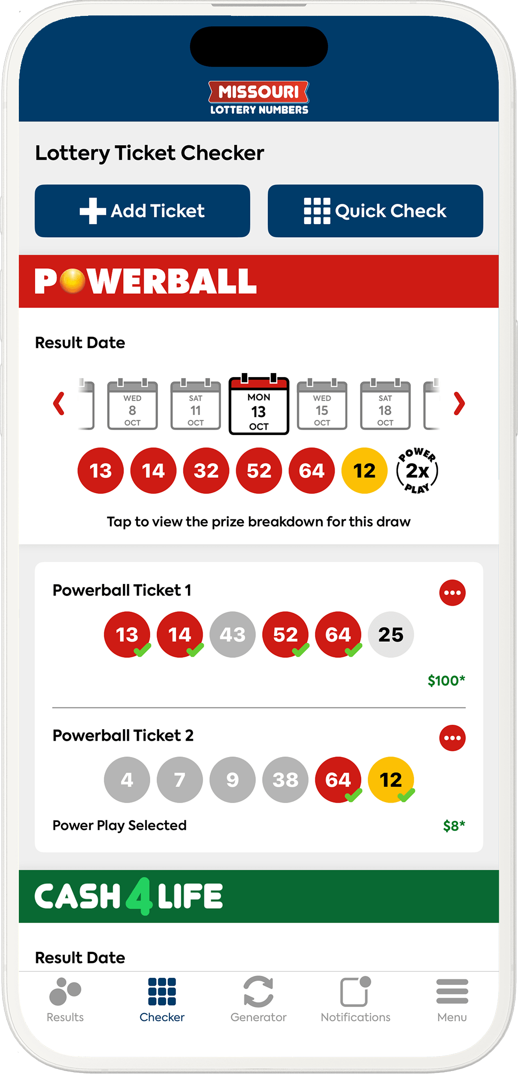 An image showing the Missouri app checker screen