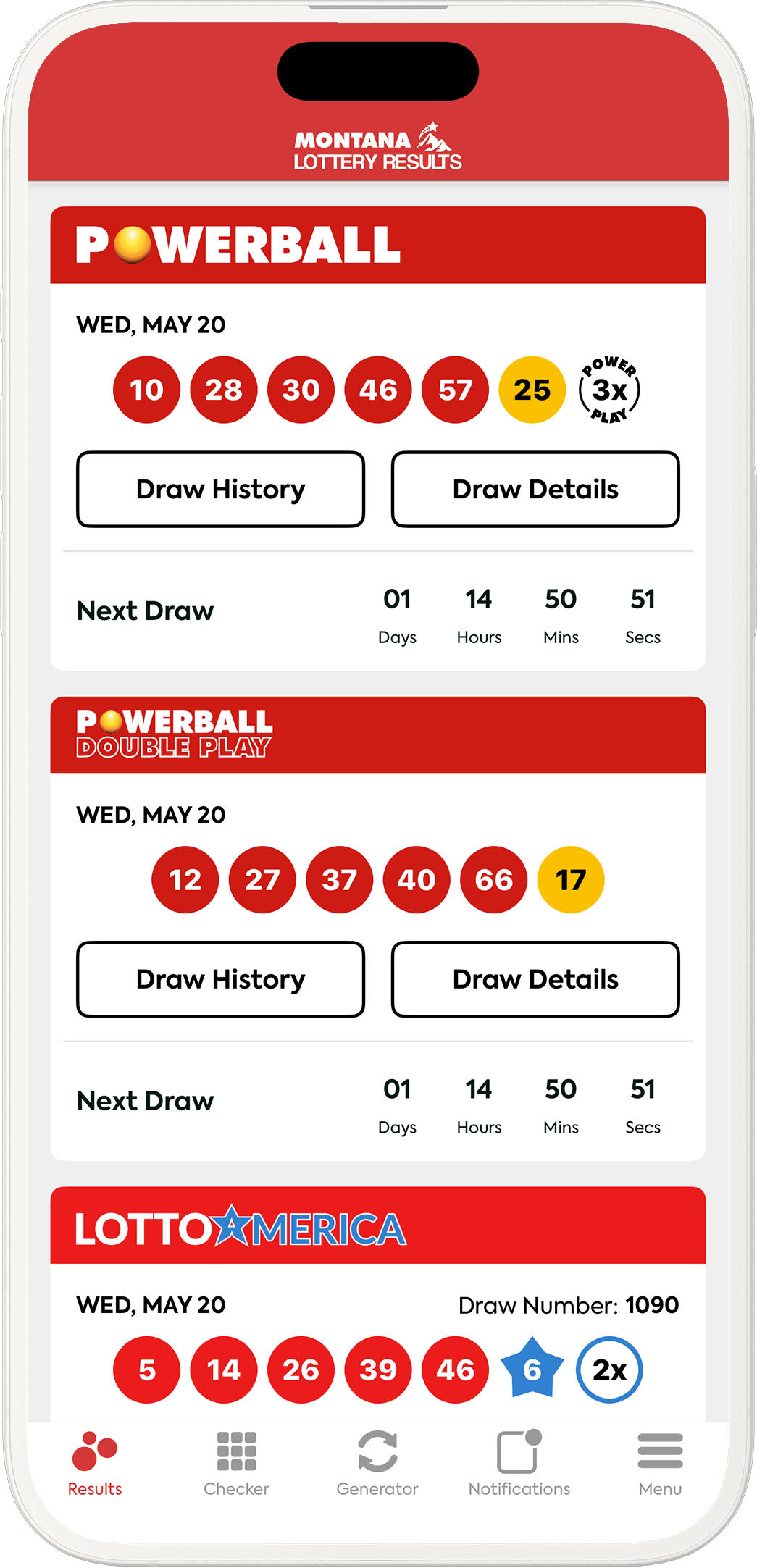 Image of the Montana Lottery Results app on iOS