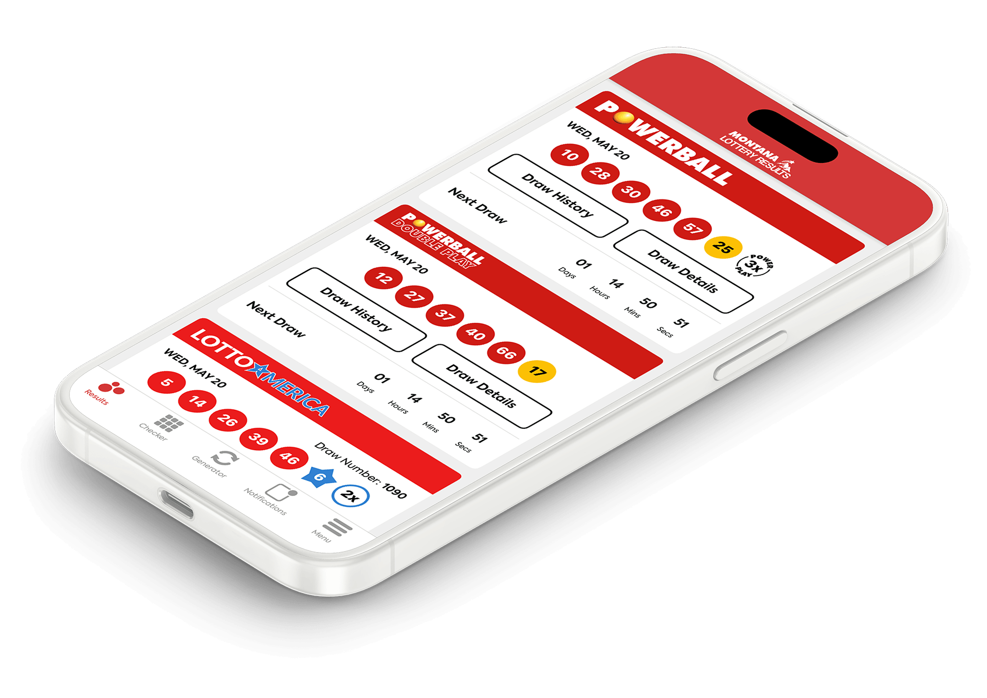 Image of the Montana Lottery Results app on iOS