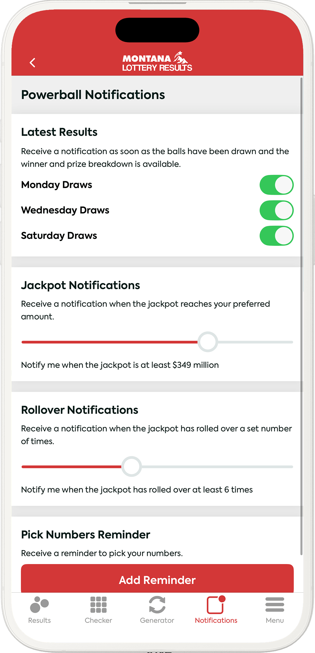 An image showing the Montana app notification options