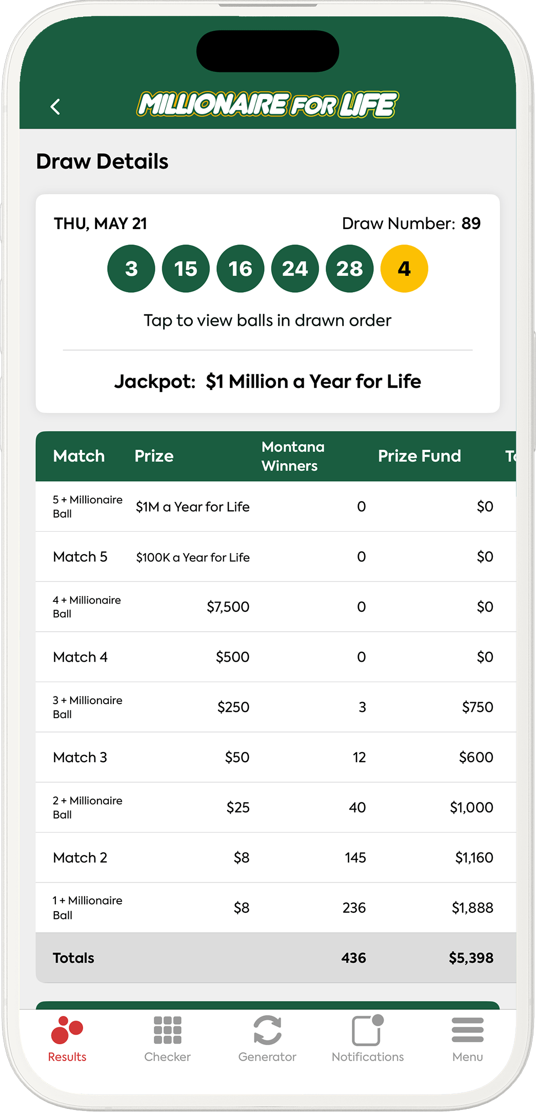 An image showing the Montana app results pages
