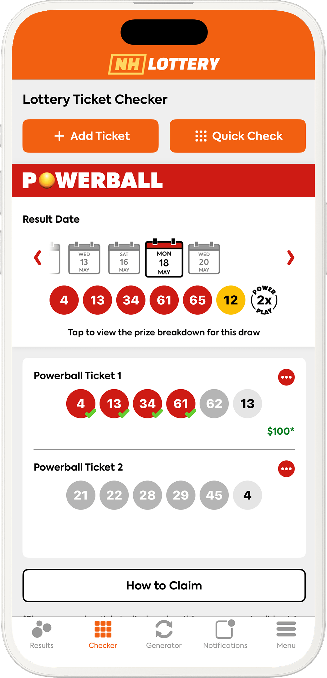An image showing the New Hampshire app checker screen