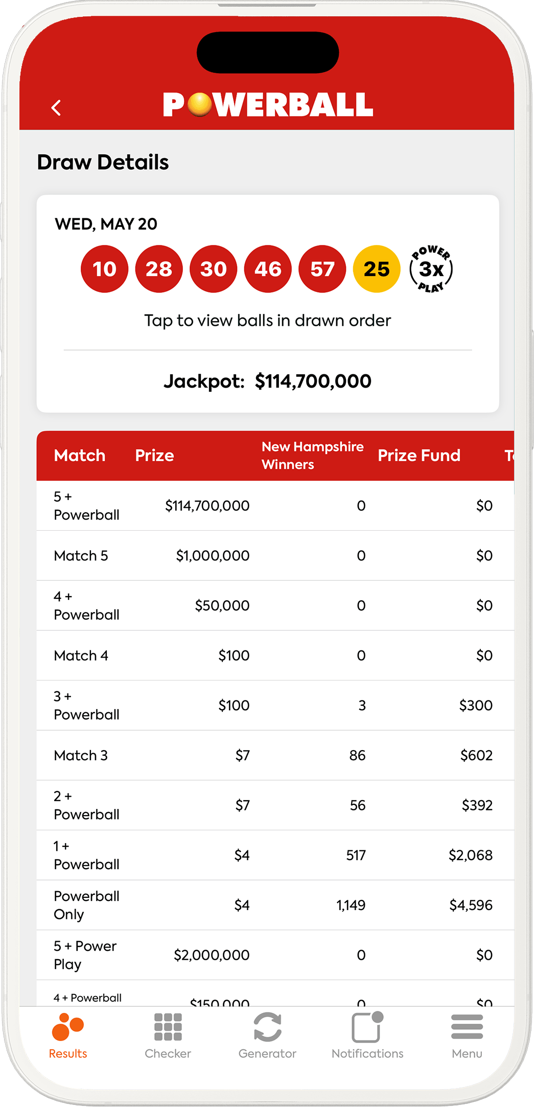 An image showing the New Hampshire app results pages
