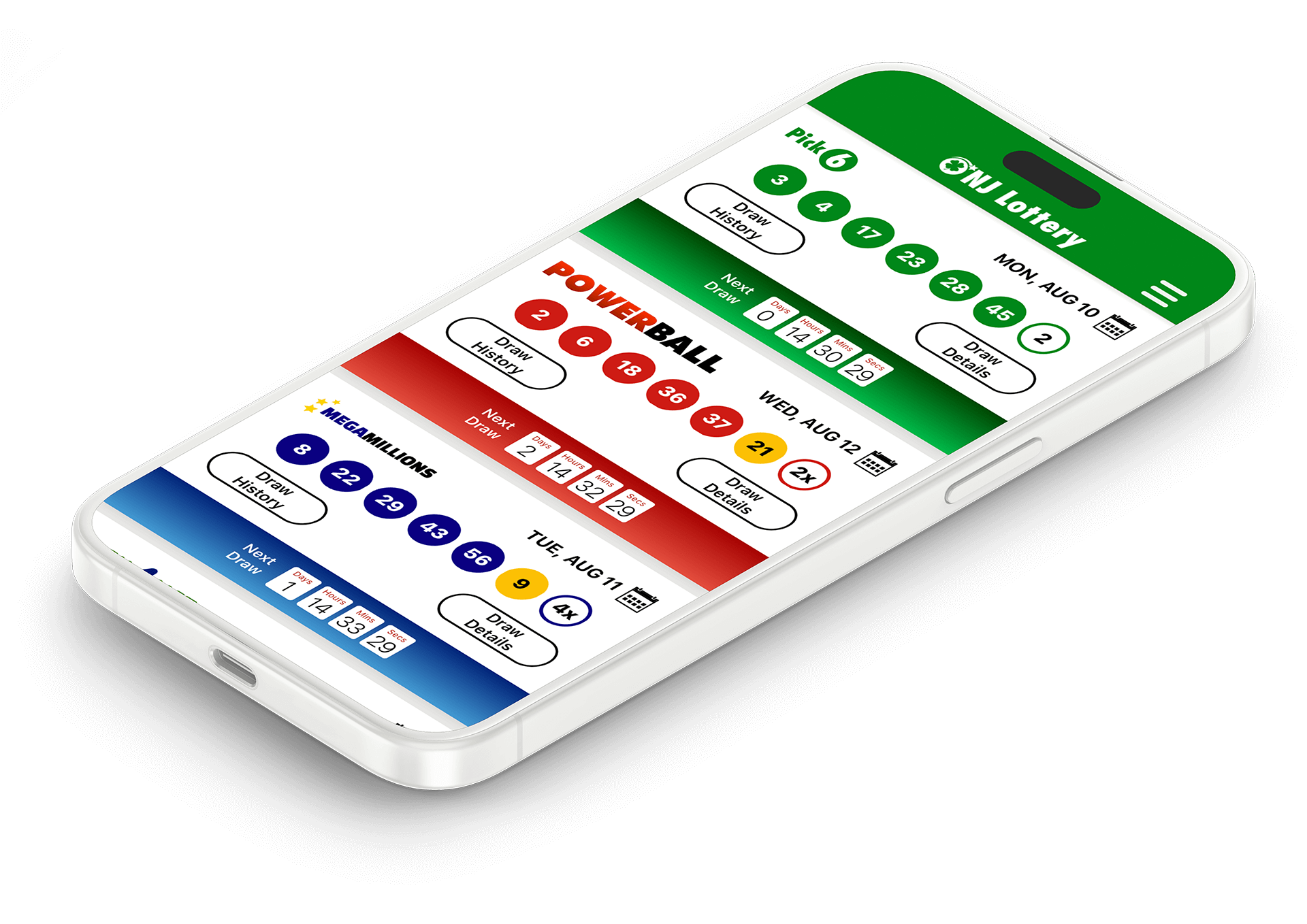 Image of the New Jersey Lottery Results app on iOS