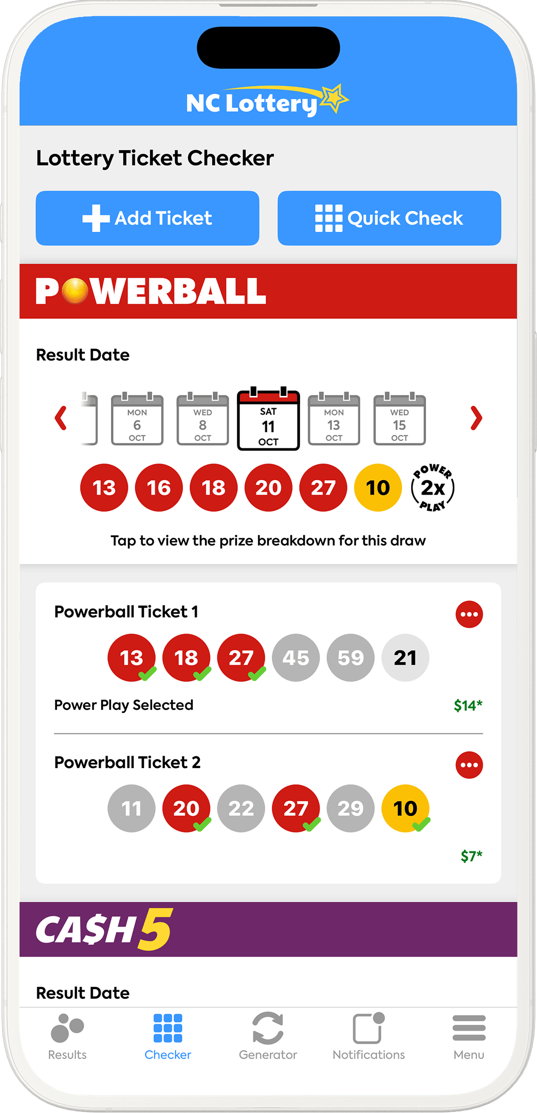 An image showing the North Carolina app checker screen