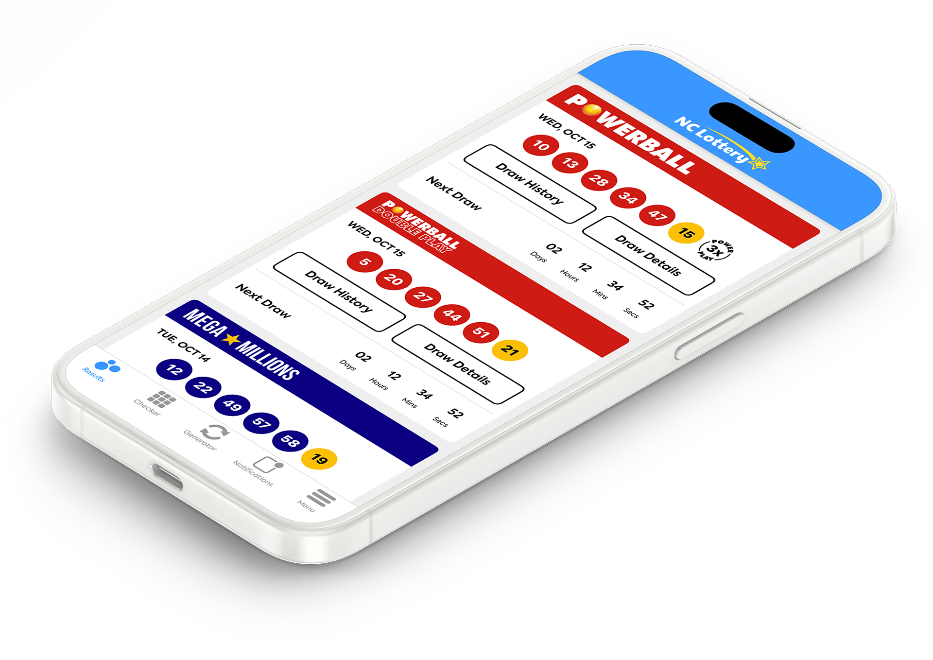 Image of the North Carolina Lottery Results app on iOS