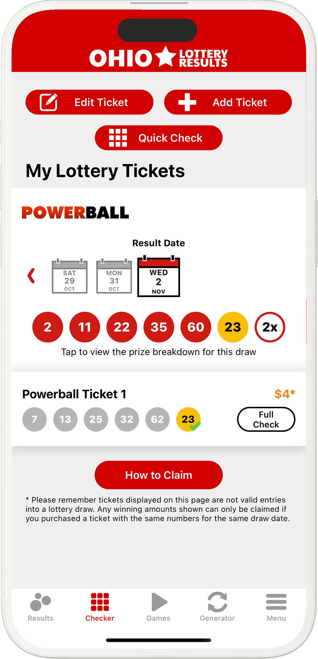 An image showing the Ohio app checker screen