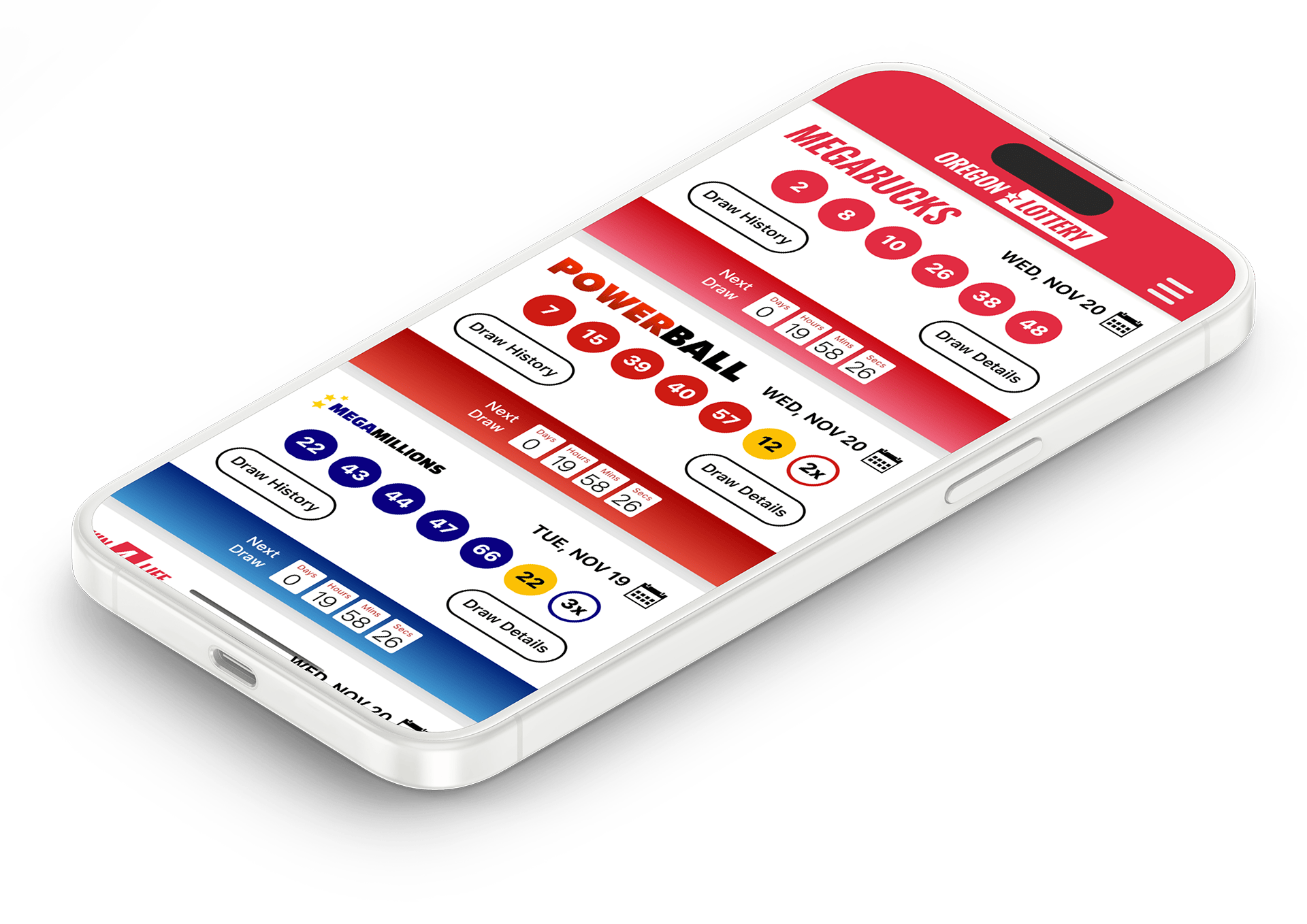 Image of the Oregon Lottery Results app on iOS