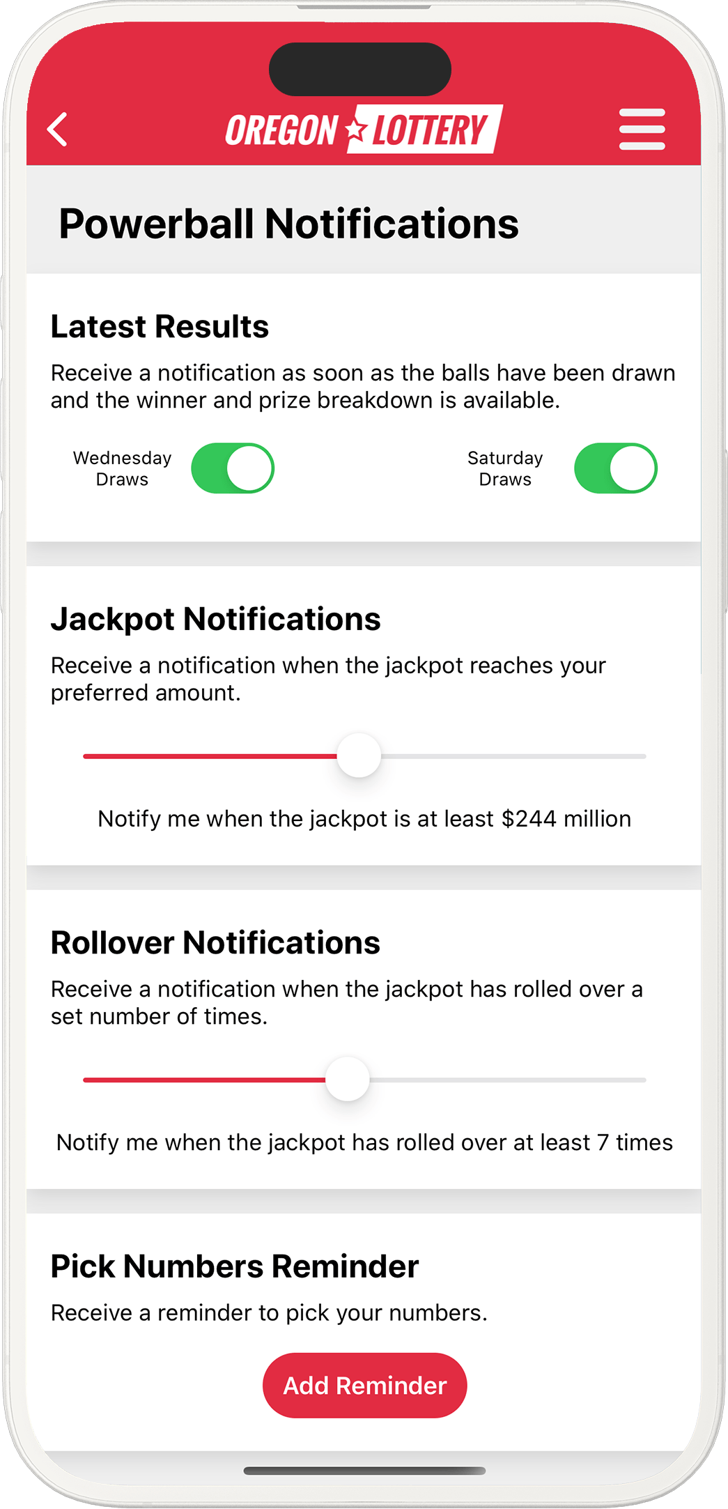 An image showing the Oregon app notification options