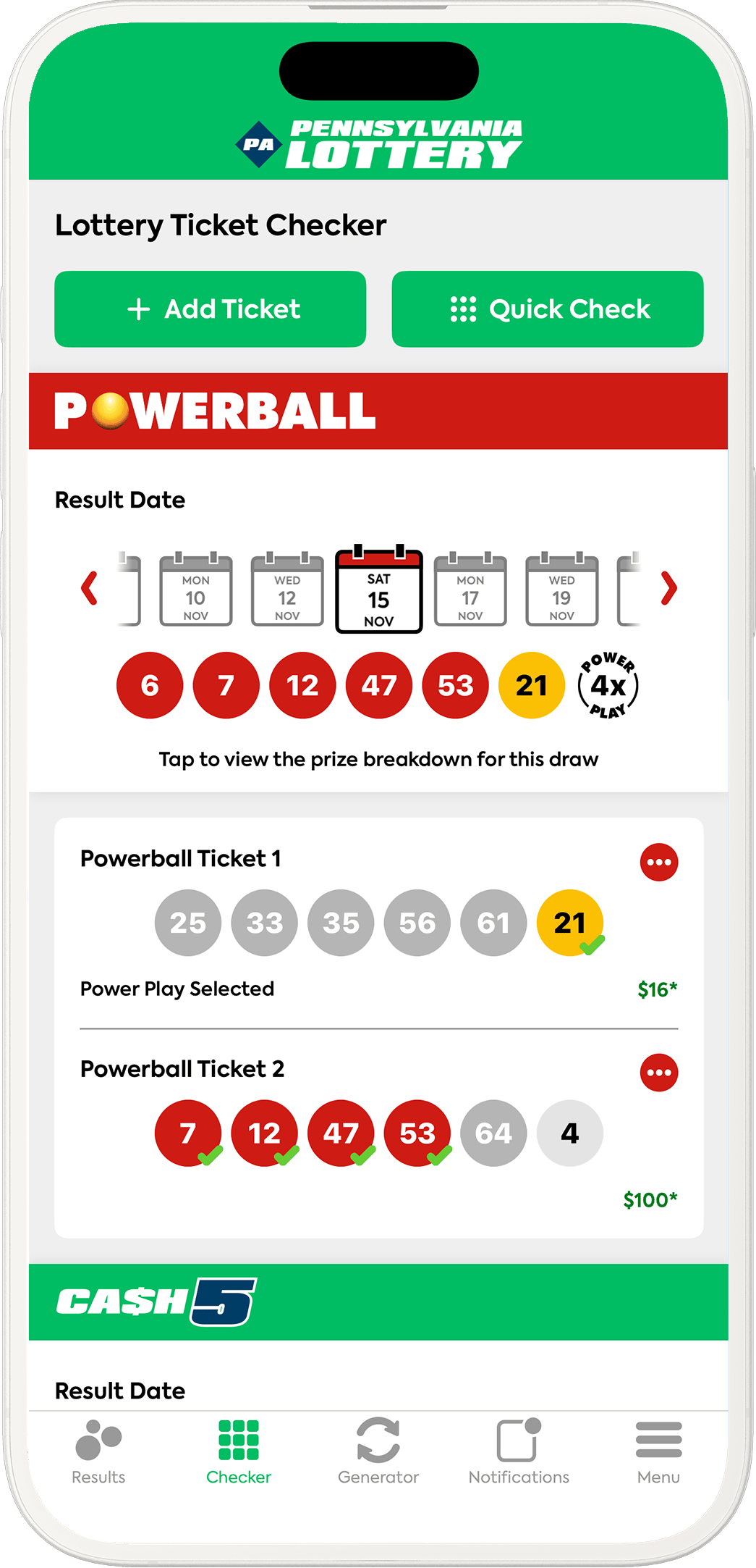 An image showing the Pennsylvania app checker screen