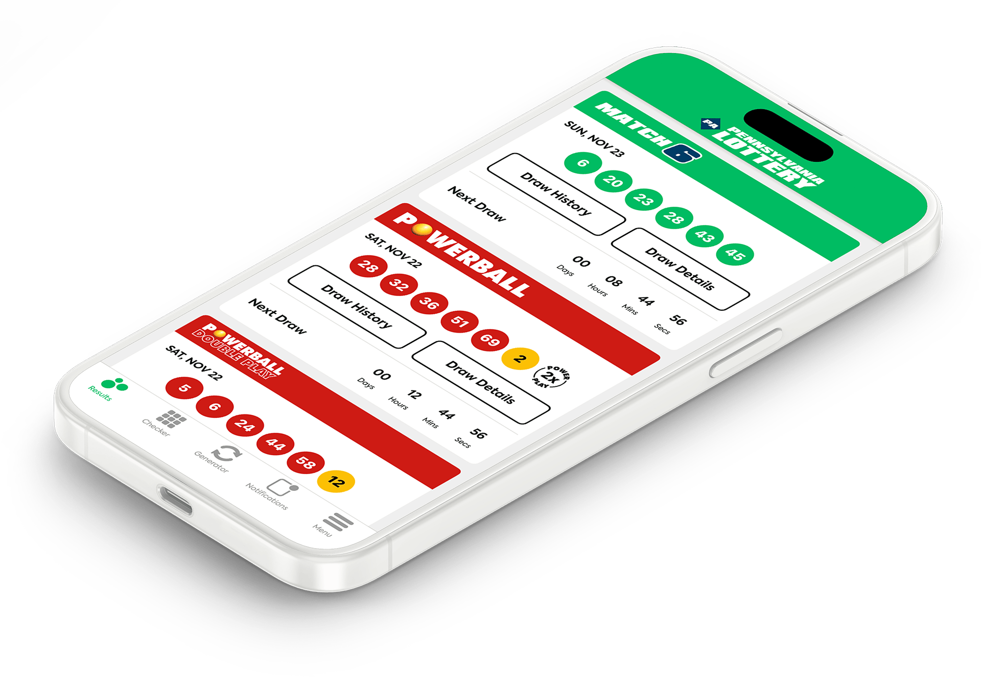 Image of the Pennsylvania Lottery Results app on iOS