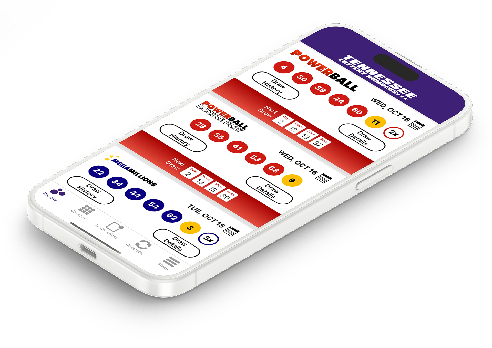 Image of the Tennessee Lottery Results app on iOS