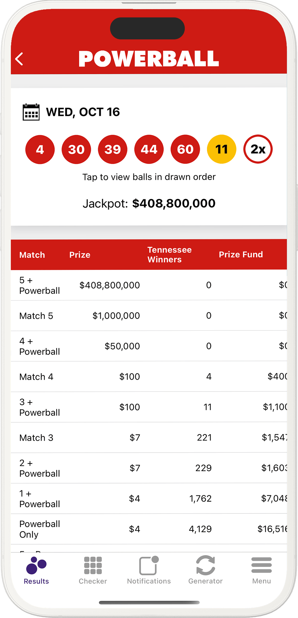 An image showing the Tennessee app results pages