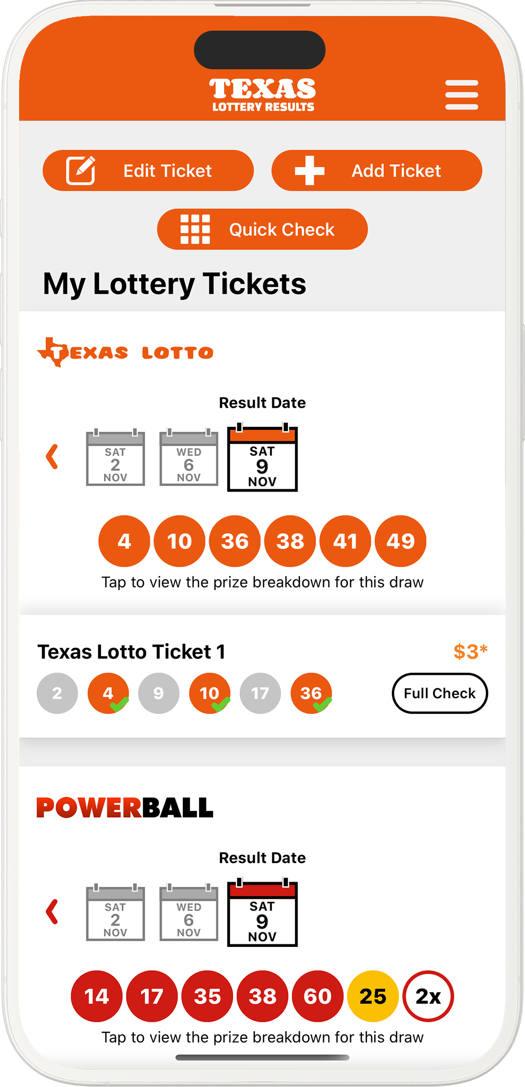 An image showing the Texas app checker screen