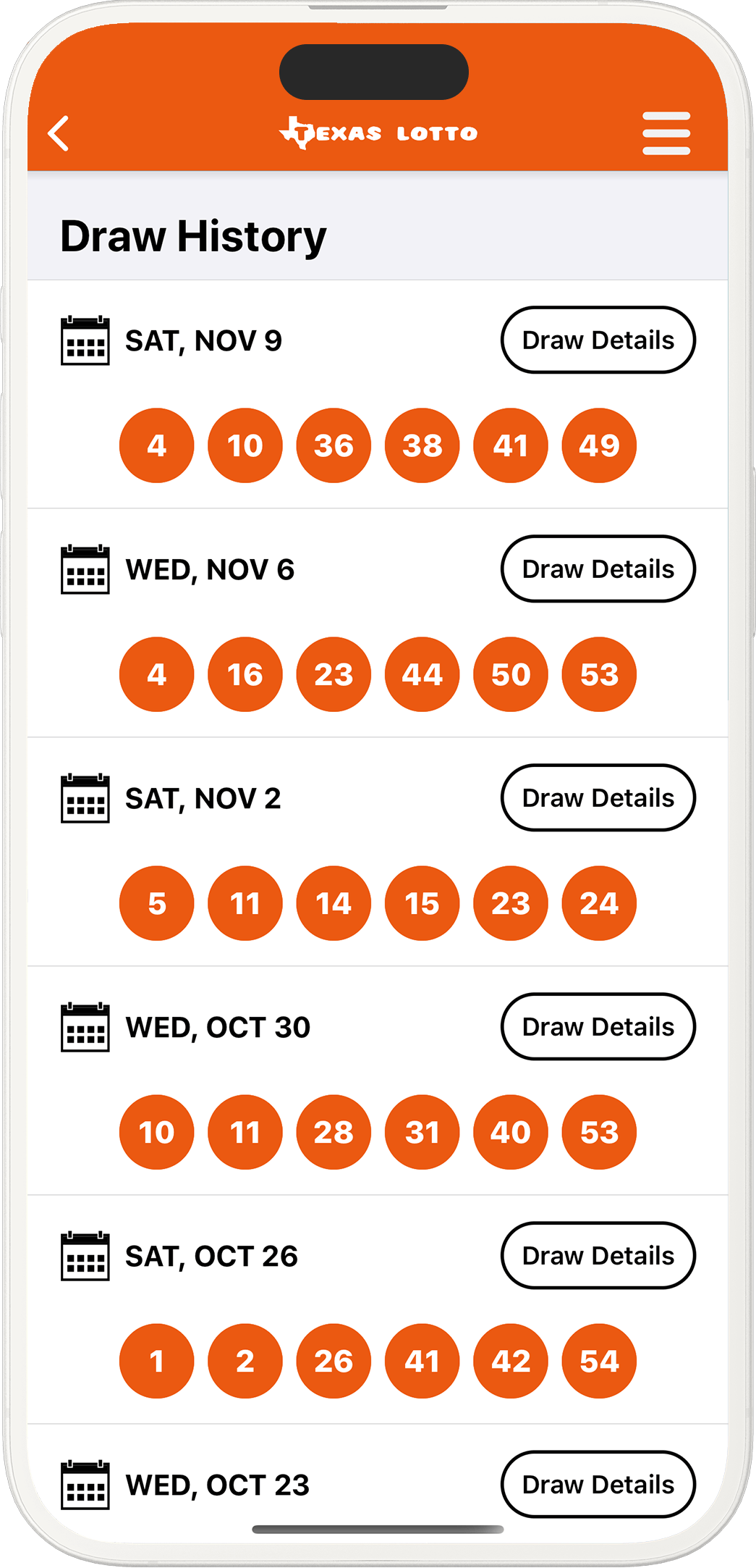 An image showing the Texas app results pages